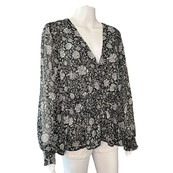 Old Navy NEW 2X Peplum Long Sleeve Floral Smocked Tie Front Puff Sleeve Blouse - Picture 2 of 16